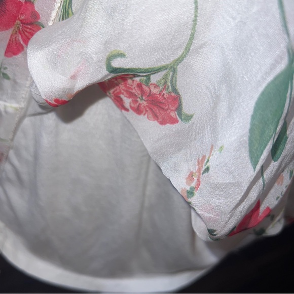 Luisa Ricci Italy 100% Silk Ivory Floral Sheer Off Shoulder Blouse Top S - Picture 5 of 12